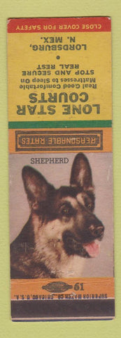 Matchbook Cover - Lone Star Courts Lordsburg NM German Shepherd Mobil oil gas