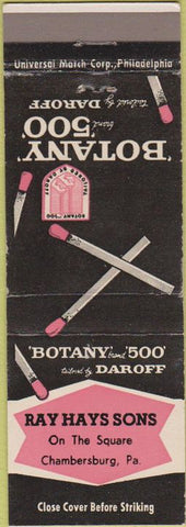 Matchbook Cover - Bottany 500 men's clothes Chambersburg PA