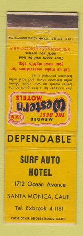 Matchbook Cover - Surf Auto Hotel Santa Monica CA Best Western WEAR