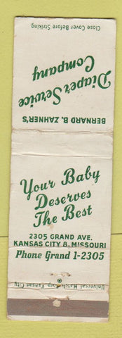 Matchbook Cover - Bernard Zahner's Diaper Service Kansas City MO WORN