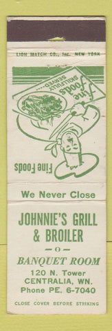 Matchbook Cover - Johnnie's Grill and Broiler Centralia WA
