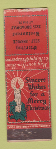 Matchbook Cover - Sterling Self Service Restaurant New York City FEDERAL LONG