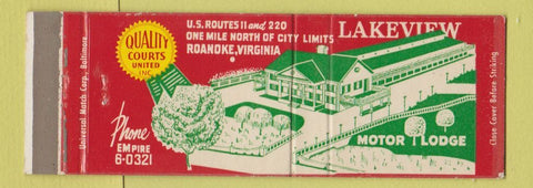 Matchbook Cover - Lakeview Motor Lodge Roanoke VA Quality Courts Full Length