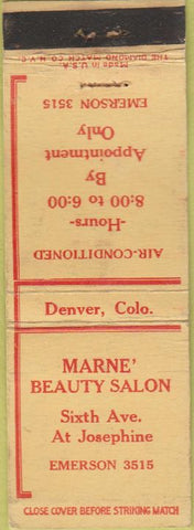 Matchbook Cover - Marne' Beauty Salon Denver CO WEAR