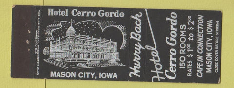 Matchbook Cover - Hotel Cerro Gordo Mason City IA