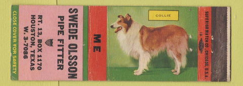 Matchbook Cover - Swede Olson Pipe Fitter Houston TX Collie POOR BACK