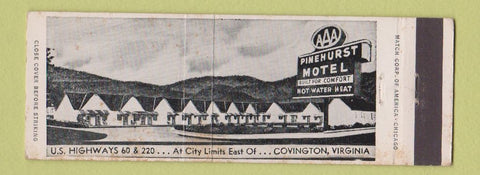 Matchbook Cover - Pinehurst Motel Covington VA WEAR Full Length