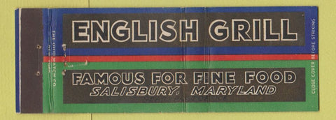 Matchbook Cover - English Grill Salisbury MD Full Length