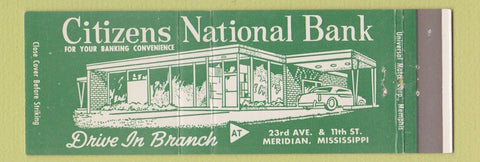 Matchbook Cover - Citizens National Bank Meridian MS Full Length