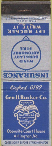 Matchbook Cover - Geo Rucker Co Arlington VA insurance