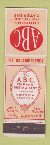 Matchbook Cover - ABC Caterers Restaurant London UK England