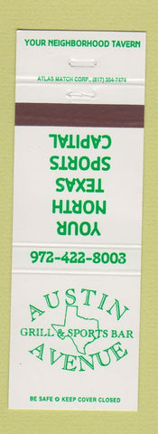 Matchbook Cover - Austin Avenue Grill Sports Bar Plano TX