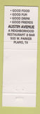 Matchbook Cover - Austin Avenue Grill Sports Bar Plano TX