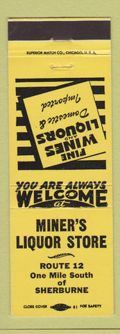 Matchbook Cover - Miner's Liquor Store Sherburne NY
