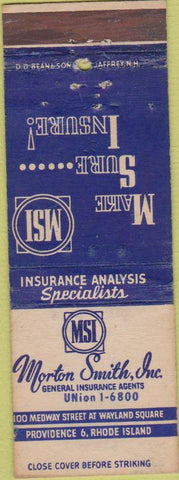 Matchbook Cover - Morton Smith Insurance Providence RI WORN