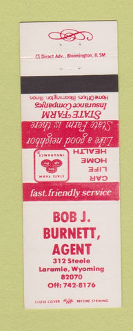 Matchbook Cover - Bob Burnett Insurance State Farm Laramie WY