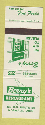 Matchbook Cover - Berry's Restaurant Norwalk OH
