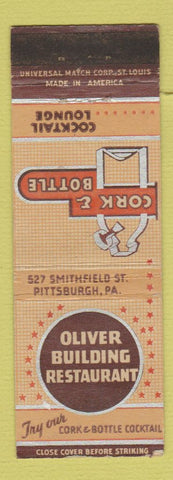 Matchbook Cover - Cork & Bottle Oliver Building Restaurant Pittsburgh PA WEAR