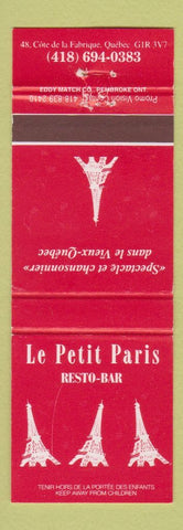 Matchbook Cover - Le Petit Paris Restaurant Quebec QC Eiffel Tower