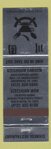 Matchbook Cover - Szechuan Garden Chinese Restaurant Greensburg New Stanton PA