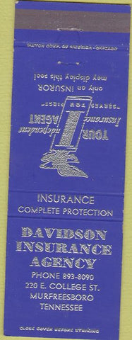 Matchbook Cover - Davidson Insurance Agency Murfreesboro TN