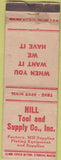 Matchbook Cover - Hill Tool Supply Co Rockford IL WORN