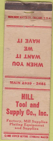 Matchbook Cover - Hill Tool Supply Co Rockford IL WORN