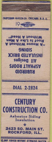 Matchbook Cover - Century Construction Rockford IL WORN