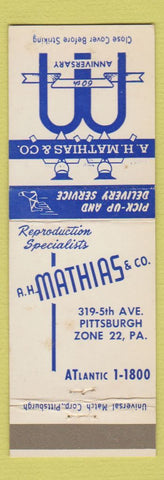 Matchbook Cover - AH Mathias Drug Store Pittsburgh PA
