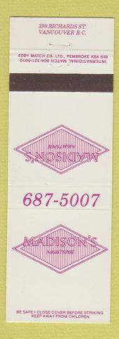 Matchbook Cover - Madison's Night Spot Vancouver BC