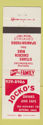 Matchbook Cover - Jock's Restaurant Nipomo CA