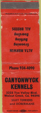 Matchbook Cover - Canyonwyck Kennels Walnut Creek CA WORN