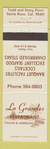 Matchbook Cover - La Grandes Restaurant Italian Santa Rosa CA