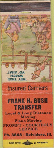 Matchbook Cover - Frank Bush Transfer moving Belvidere IL WEAR hillbilly