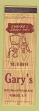 Matchbook Cover - Gary's Restaurant Yonkers NY