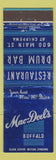 Matchbook Cover - Mac Doel's Restaurant Buffalo NY