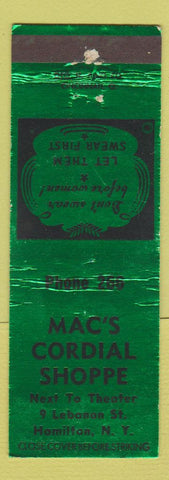 Matchbook Cover - Mac's Cordial Shoppe Hamilton NY WEAR