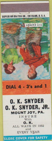 Matchbook Cover - OK Snyder Insurance Mount Joy PA