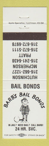Matchbook Cover - Barb's Bail Bonds Hutchinson Mcpherson Pratt KS