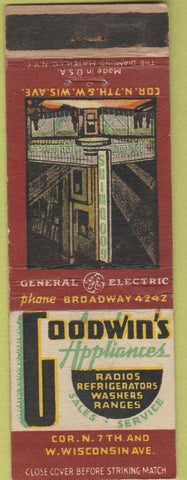 Matchbook Cover - Goodwin's Appliances General Electric CE