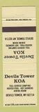 Matchbook Cover - Devils Tower KOA Devils Tower WY