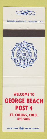 Matchbook Cover - American Legion George Beach Post Fort Collins Colorado