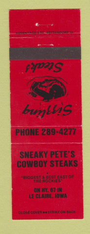 Matchbook Cover - Sneaky Pete's Cowboy Steaks Le Claire IA