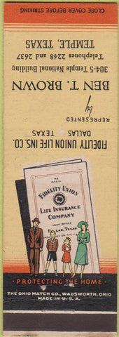 Matchbook Cover - Fidelity Union Insurance Temple TX