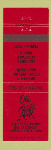 Matchbook Cover - Ole Spanish Restaurant New York City
