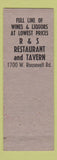 Matchbook Cover - R&S Restaurant Tavern Chicago IL ARROW