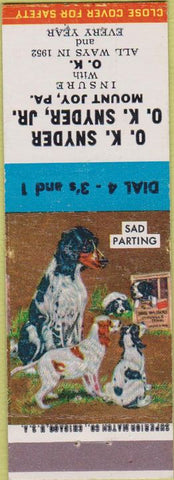 Matchbook Cover - OK Snyder Insurance Mount Joy PA