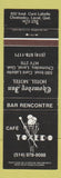Matchbook Cover - Cafe Toxedo Laval QC