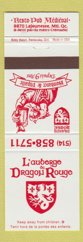 Matchbook Cover - L'auberge Dragon Du Rouge Montreal QC