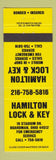 Matchbook Cover - Hamilton Lock and Key Boardman OH